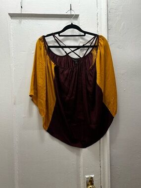 Banana Republic Two-Tone Maroon and Mustard Dolman Top